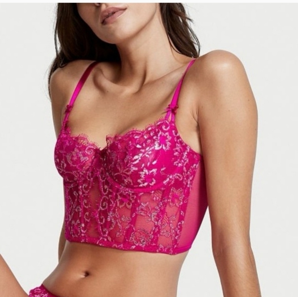 VICTORIA'S SECRET Dream Angel lace and metallic corset in Fushia. Size small